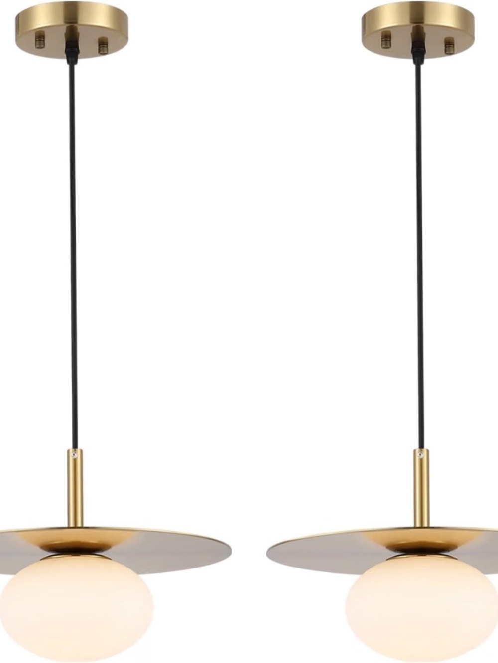 BYOLIIMA 2-Pack Gold Globe Pendant Light 11.81" Brass Milky White Glass